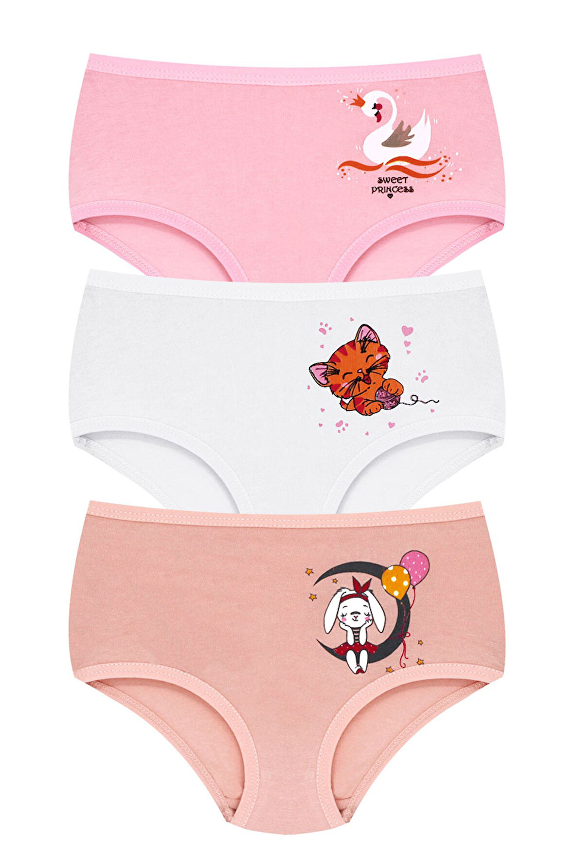 Öts Kız Çocuk Külot 3'lü Baskılı (%96 Pamuk - %4 Elastan)