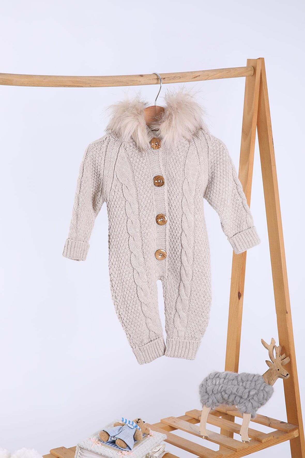 Babyhola %100 Kalın Triko İçi Velsoft Tulum Kız Erkek Bebek Çocuk Kapüşonlu Kışlık Dış Tulum 5710 
