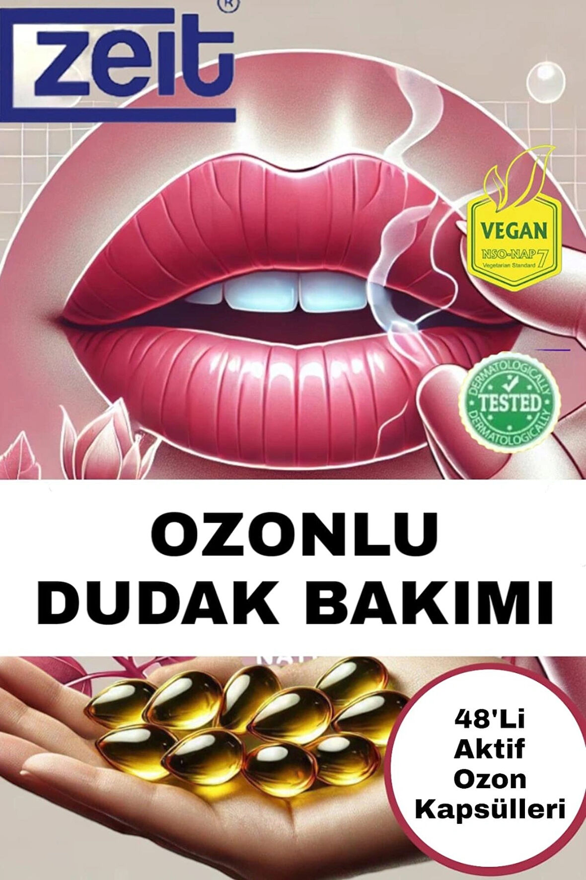 Dudak Çatlaklarına Karşı Yoğun Onarıcı ve Koruyucu Bakım Zeitozon 48’li Aktif Ozon Kapsülleri