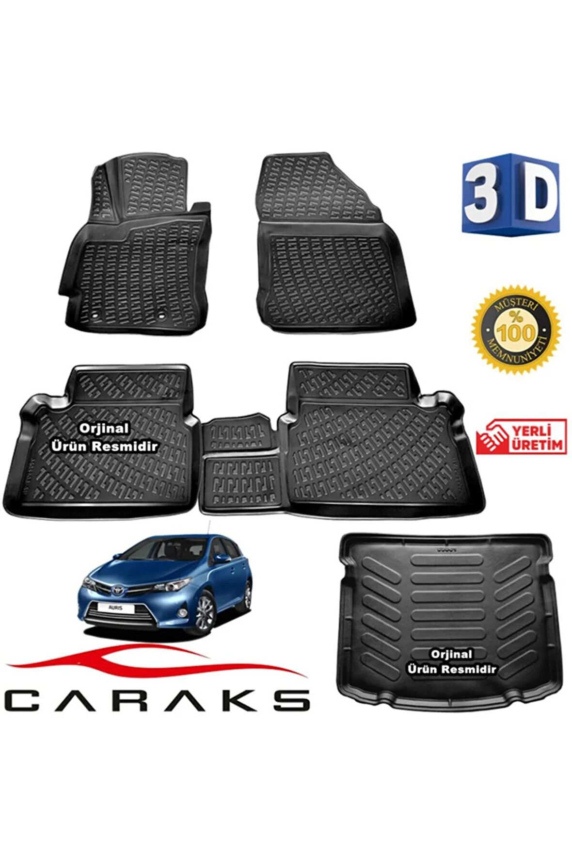 Toyota Auris 3d Paspas + 3d Bagaj Havuzu 2013 - 2020 Arası Siyah - Set