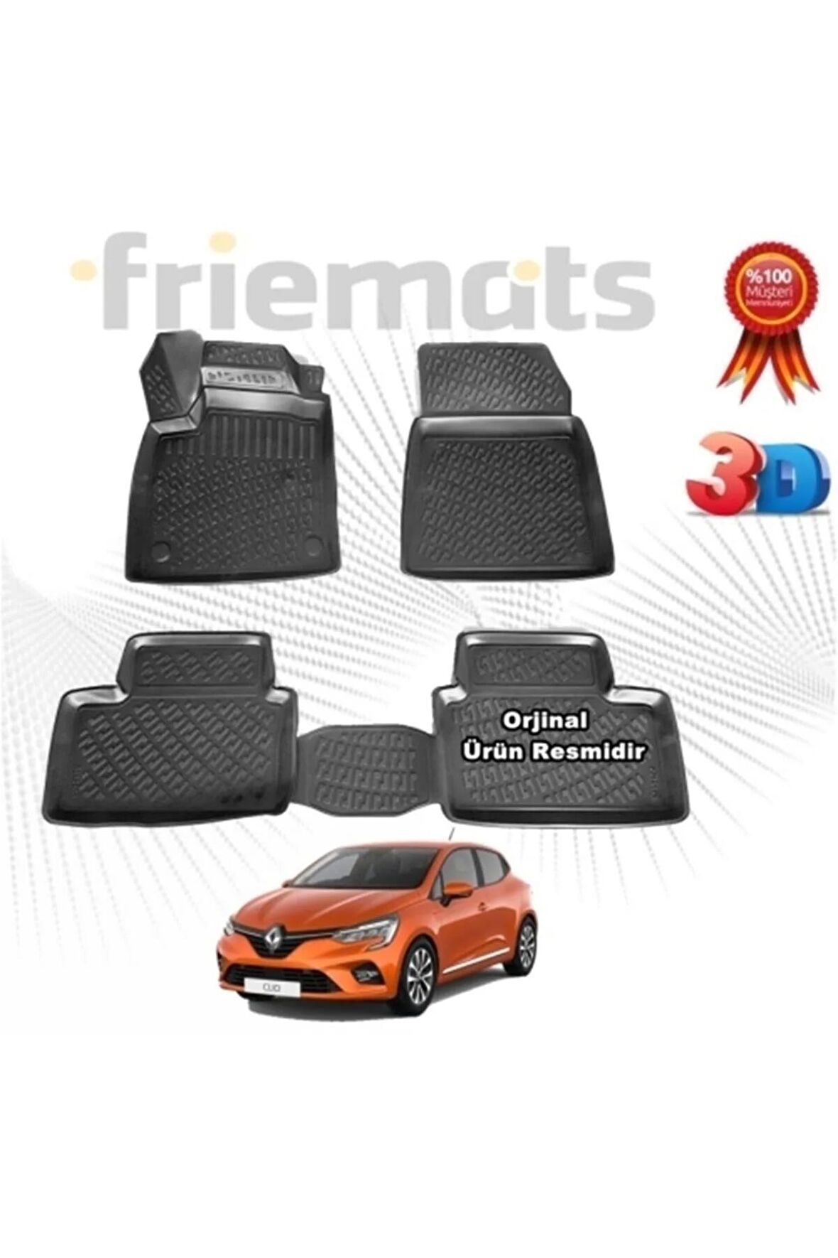 Renault Clio 5 Hb 3d Havuzlu Paspas 2020 Sonrası Siyah 4 Parça Set - Friemats