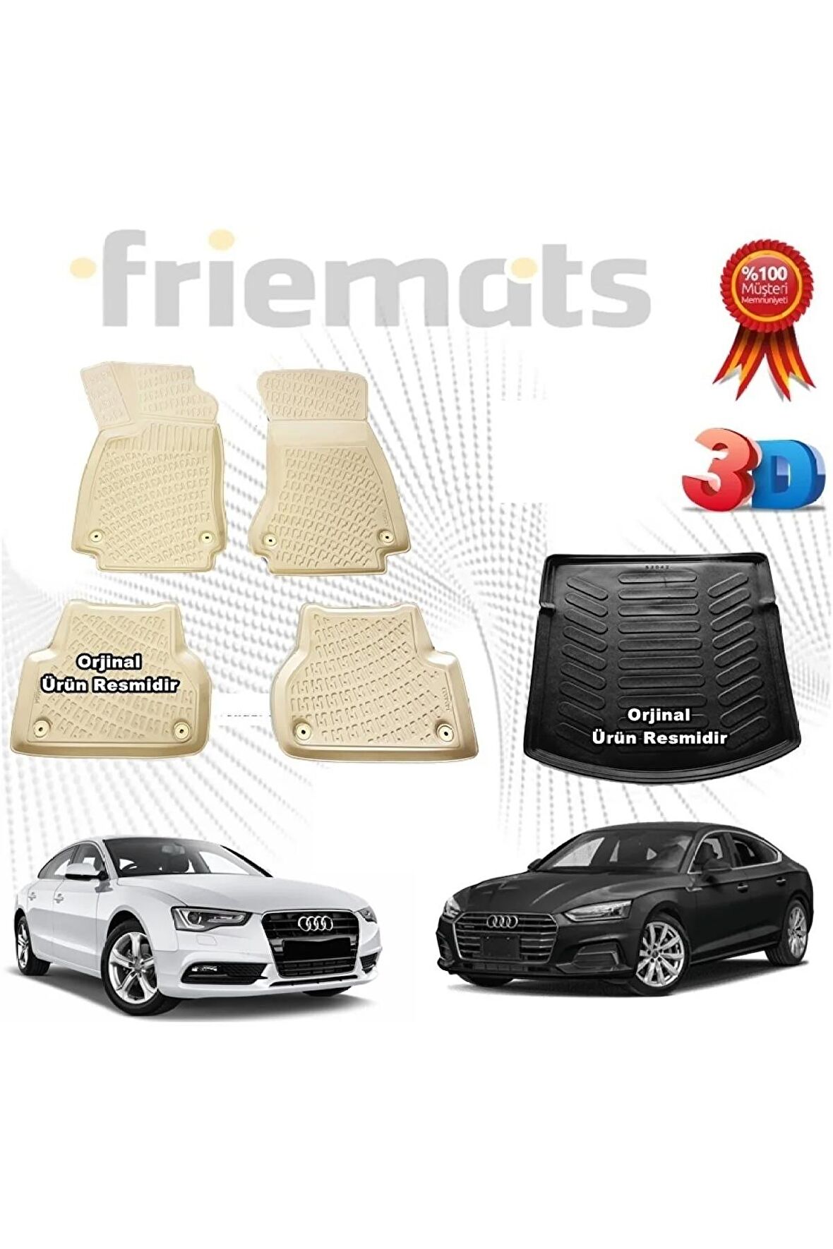 Audi A5 (bej Renk) 3d Havuzlu Paspas + 3d Bagaj Havuzu 2015-2020 Arası