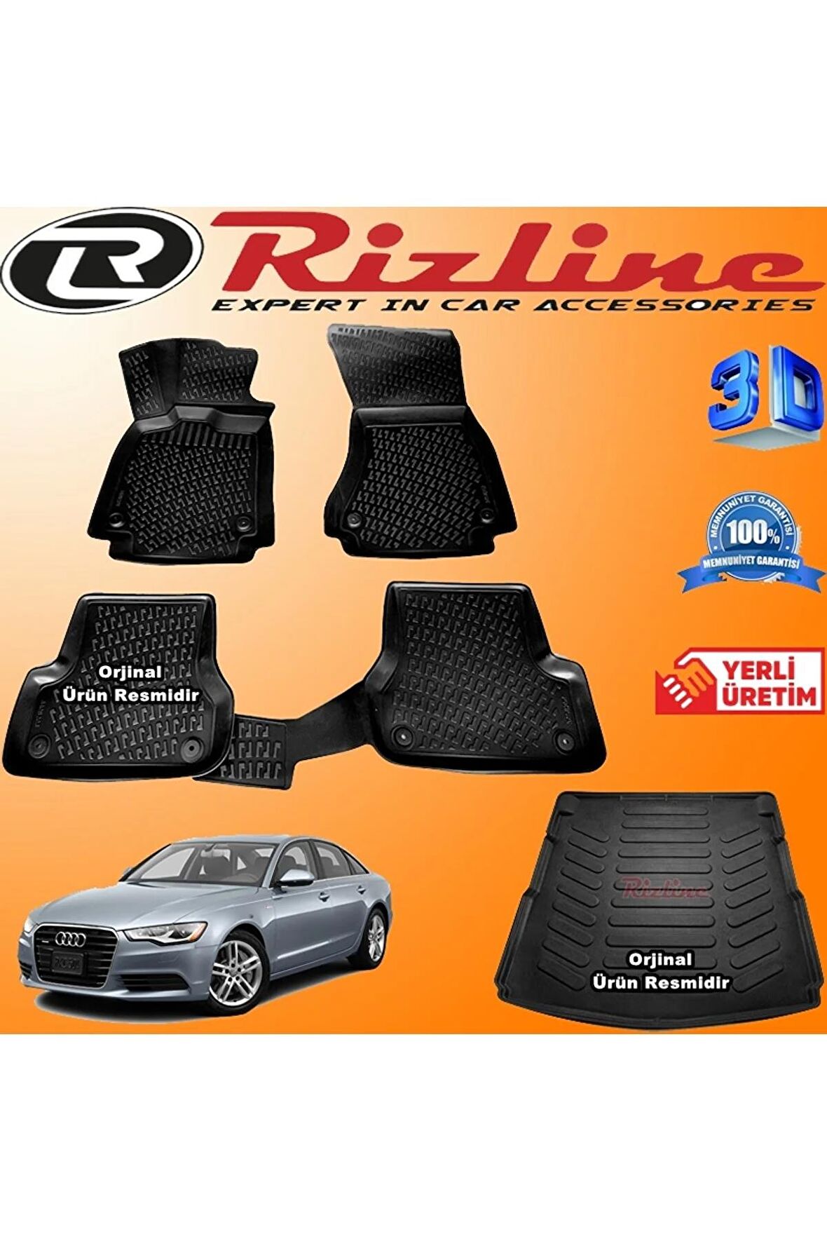 AUDİ A6 RİZLİNE 3D Paspas + RİZLİNE 3D Bagaj Havuzu 2011-2014 Arası Siyah SET