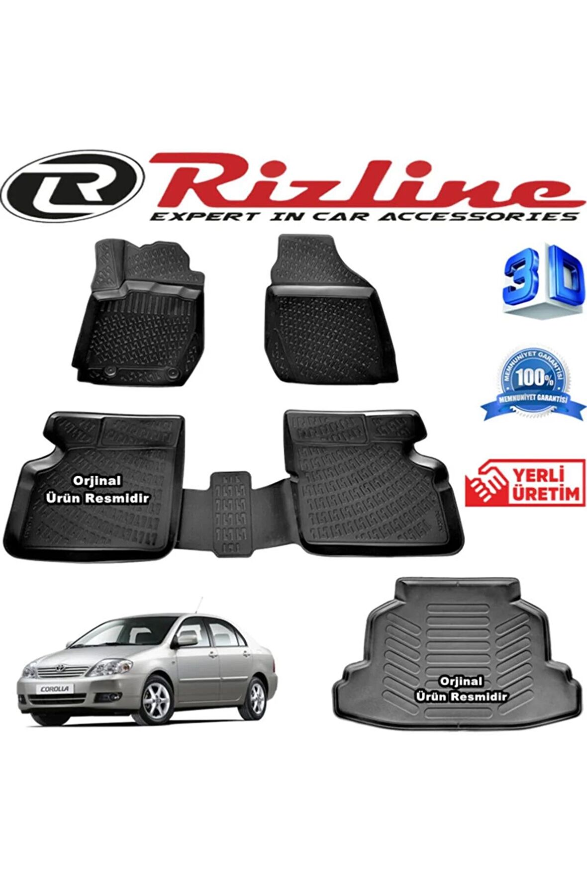 Toyota Corolla 3d Paspas + 3d Bagaj Havuzu Sedan 2001-2006 Arası Siyah Set