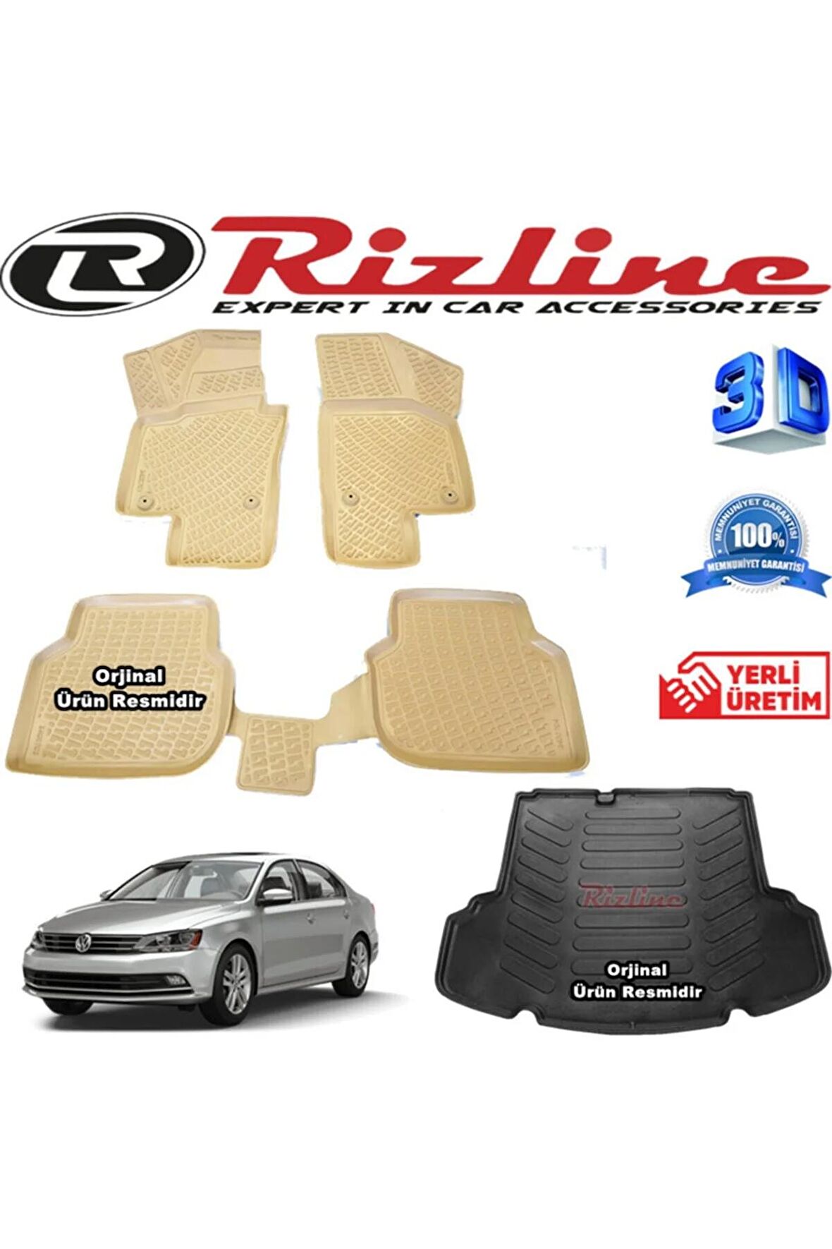 Vw Jetta 3d Havuzlu Paspas Bej + Siyah 3d Cepli Bagaj Havuzu 2015-2020 Arası Set