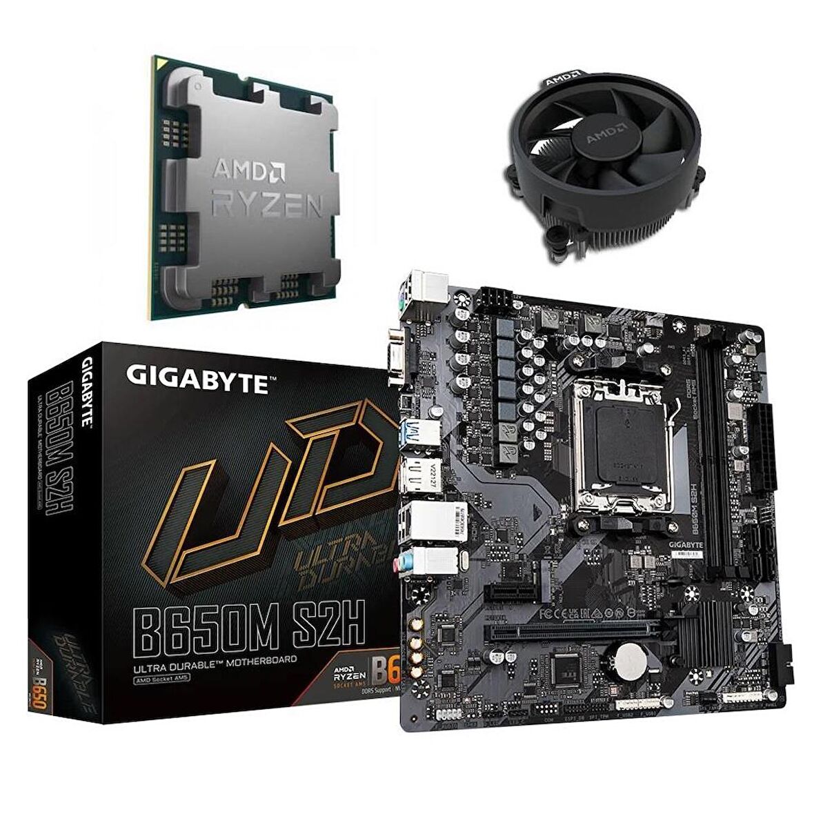 GIGABYTE B650M S2H AM5 ANAKART + Amd Ryzen 5 8600G AM5 + AMD FAN BUNDLE 