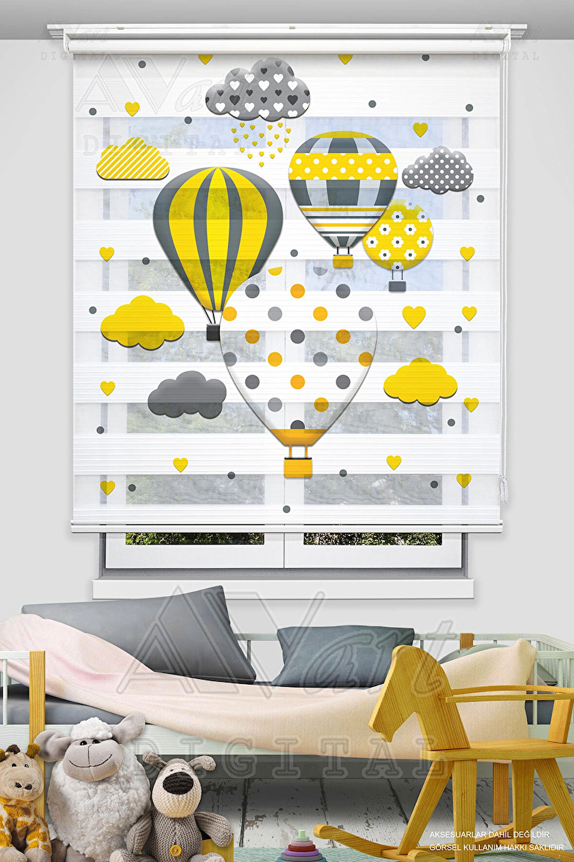 Uçan Balon Baskılı Çocuk Odası Perdesi - Hot Air Balloon - Dijital Baskılı Zebra Stor Perde