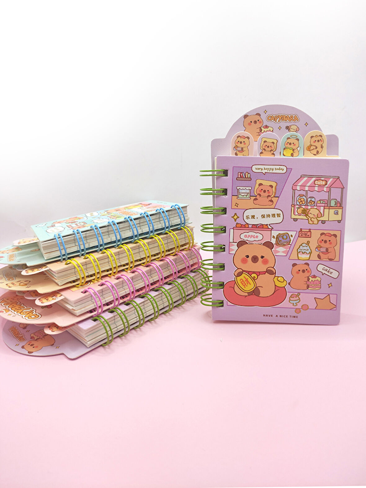 Sevimli Capybara Kapibara Ayraçlı Mini Not Defteri (9x14,5 cm) - Yeşil