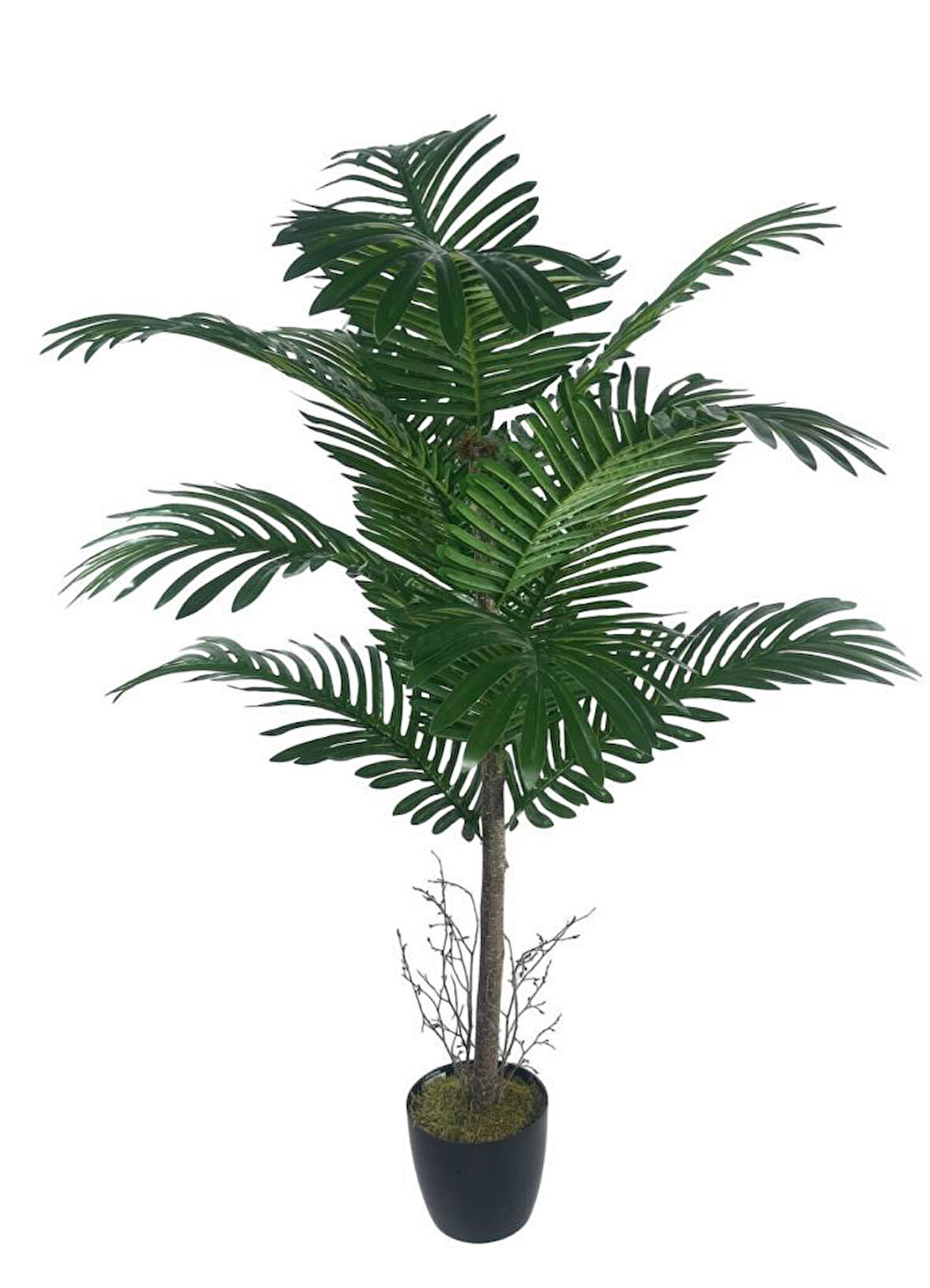 Yapay Ağaç Palmiye 12Yaprak Areka Ağacı Siyah Saksıda Tek Gövdeli 120*70Cm