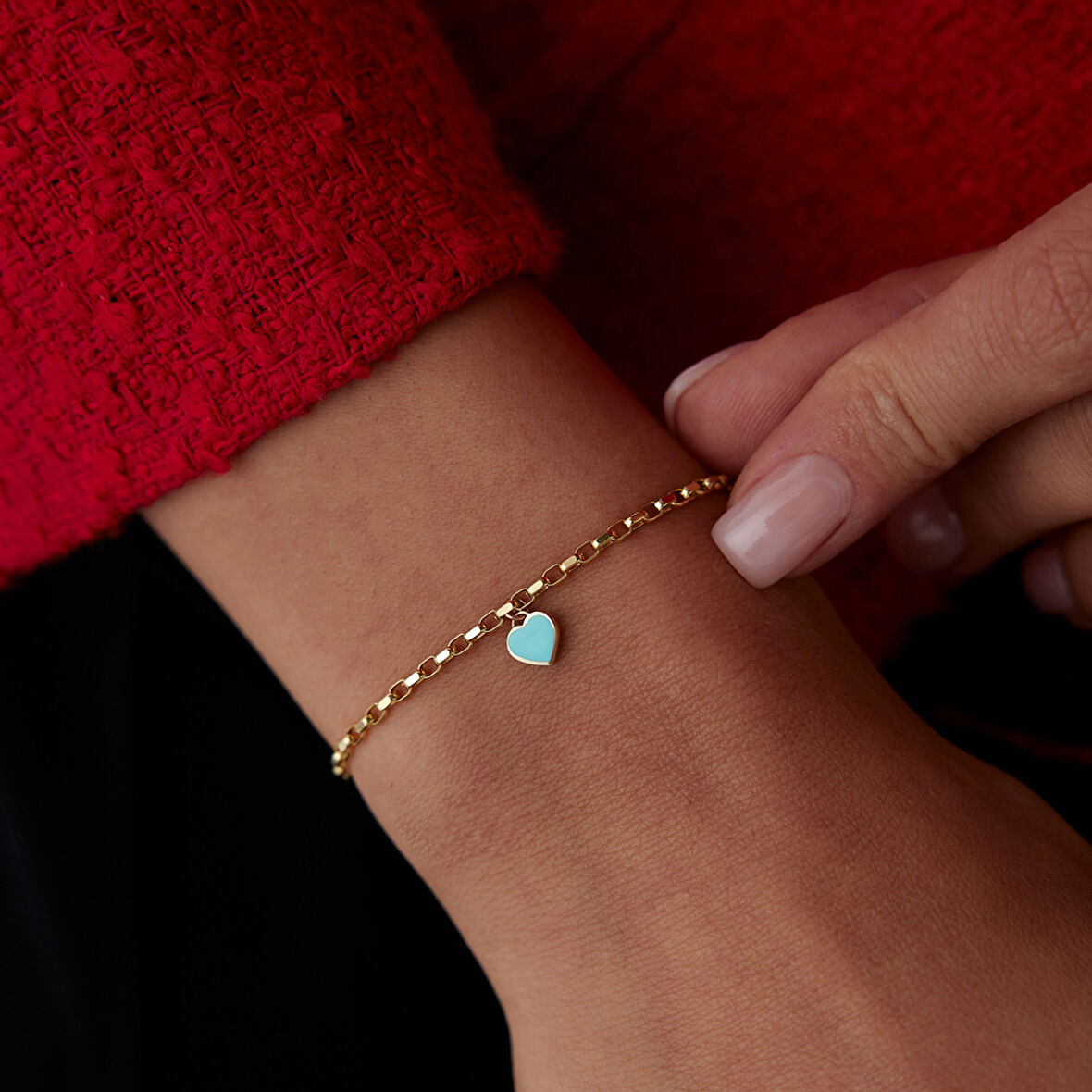 Turkuaz Mineli Kalp Charm Bileklik