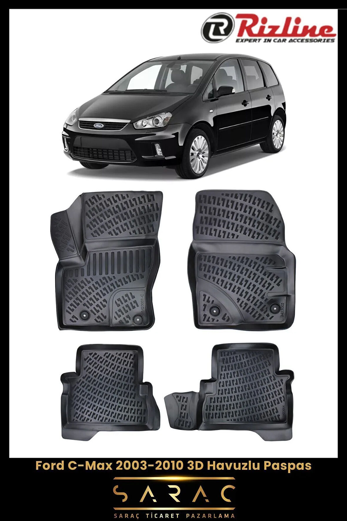 Rizline Ford C-Max 2019 Model 3D Havuzlu Paspas