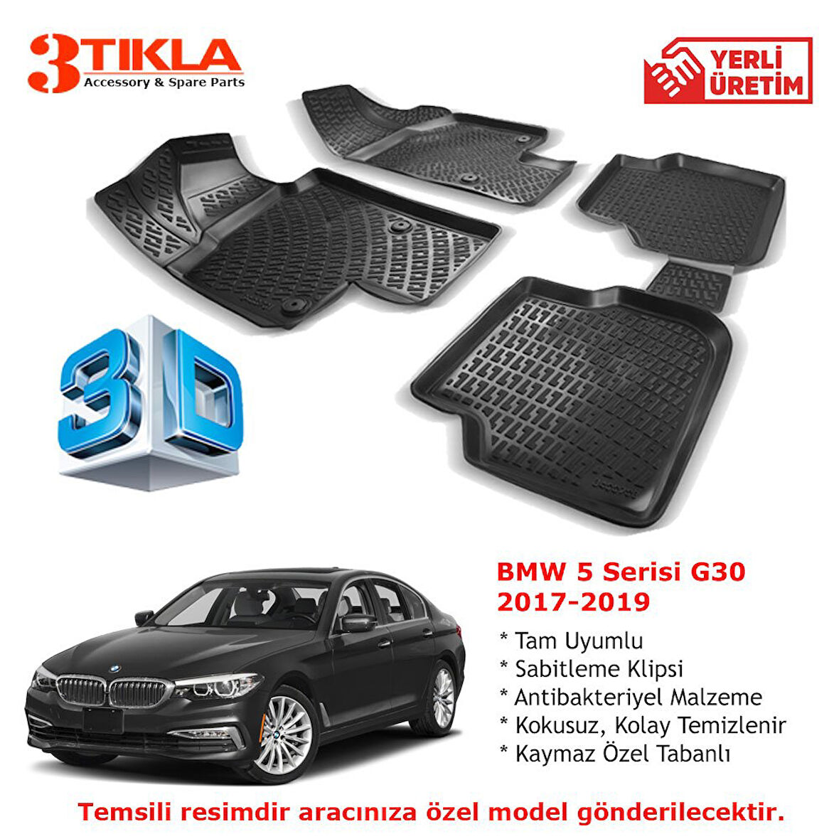 BMW 5 Serisi G30 2017-2019 Premium 3D Havuzlu Paspas Seti