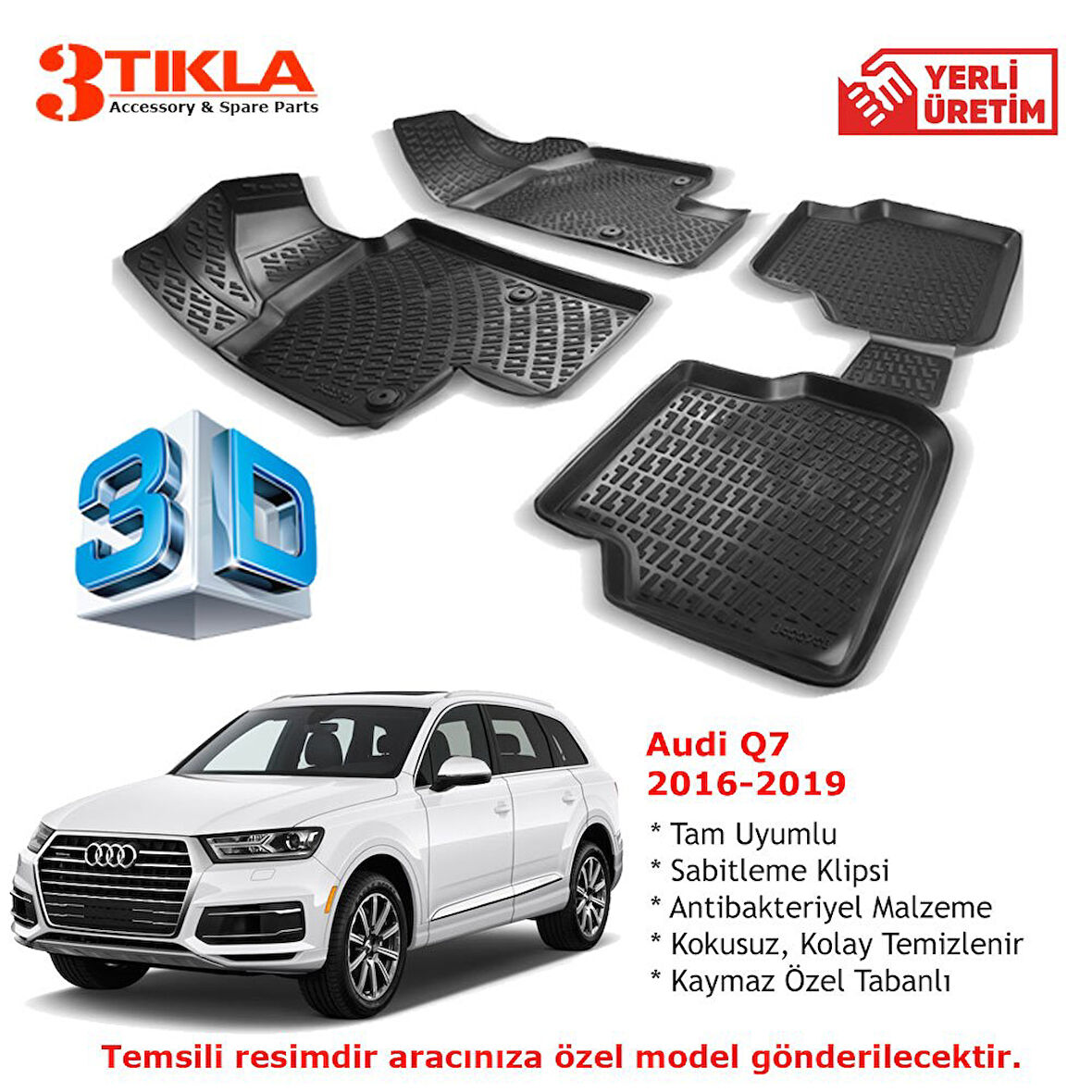 Audi Q7 2016-2020 Premium 3D Havuzlu Paspas Seti