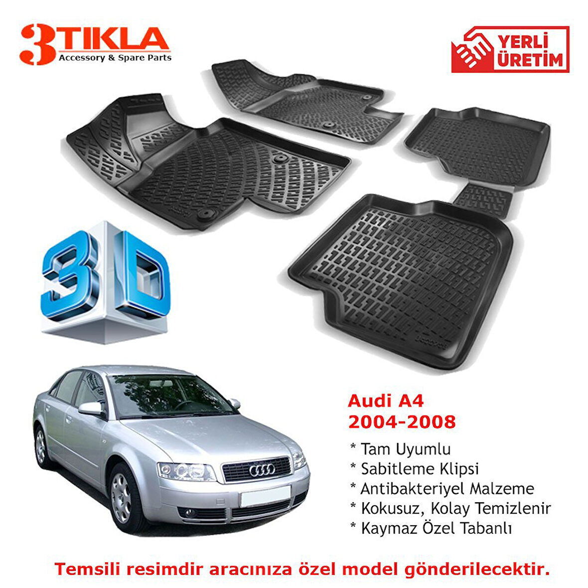 Audi A4 2004-2008 Premium 3D Havuzlu Paspas Seti