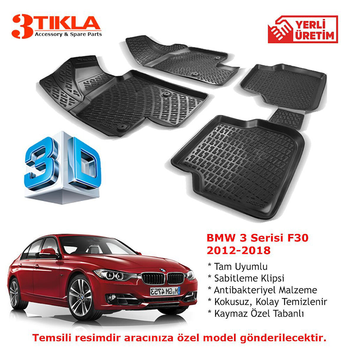 BMW 3 Serisi F30 2012-2018 Premium 3D Havuzlu Paspas Seti