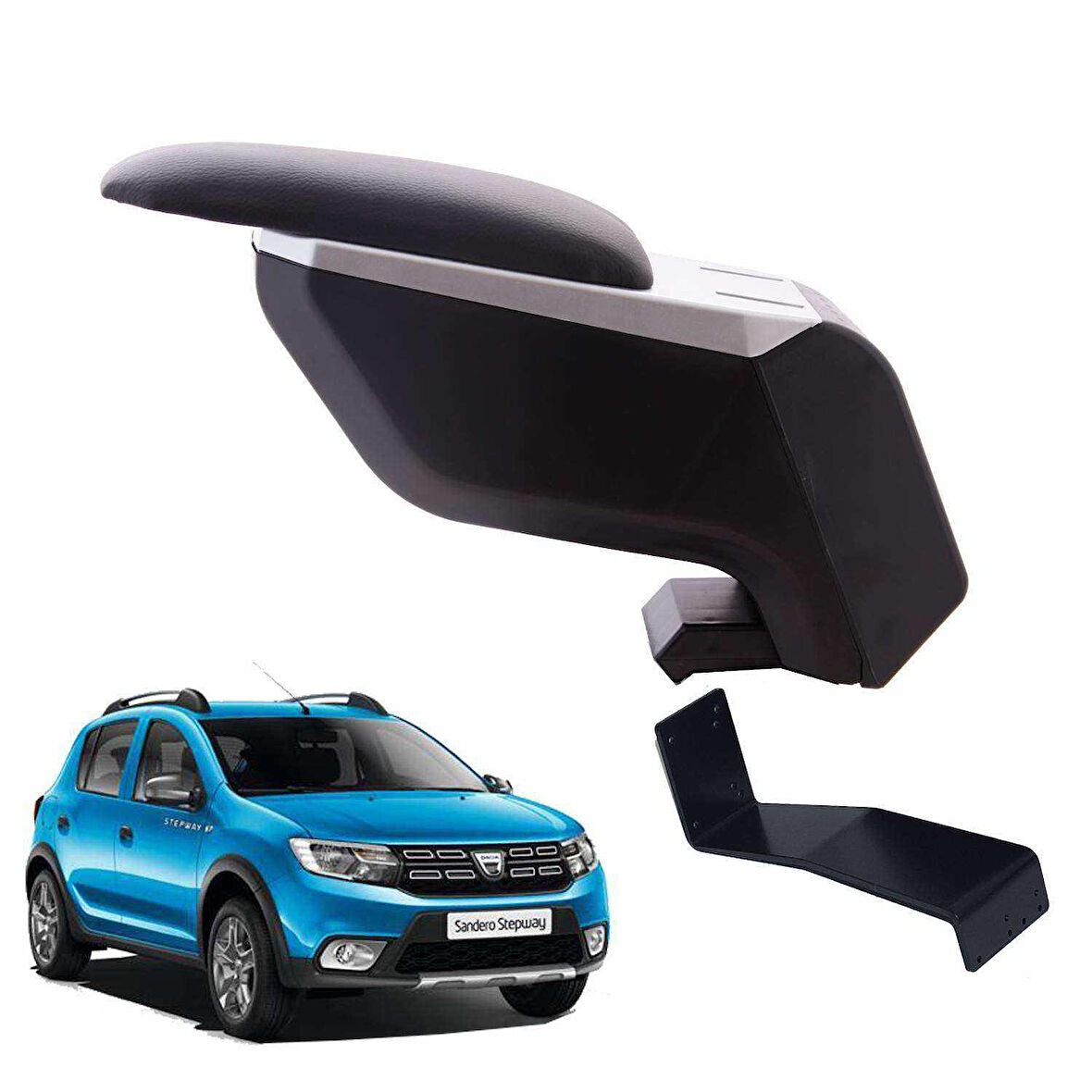 Dacia Sandero Stepway 2020 Delmesiz Çelik Ayaklı Siyah Kolçak Kol Dayama