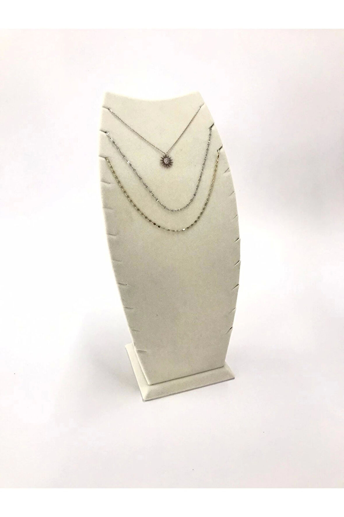 Yerli Üretim Dubai Model Süet Kumaş Krem Renk 25/12 Cm Kolye -zincir Ayaklı Stand