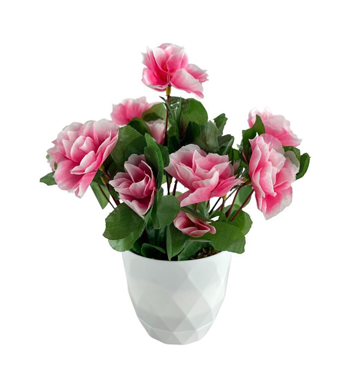 Yapay Çiçek Beyaz Saksıda Pembe Açelya Dekoratif Masa Çiçeği 