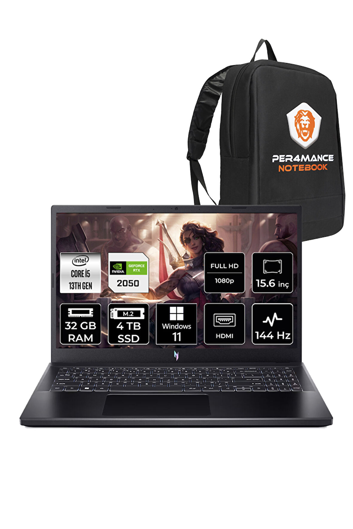 Acer Nitro V 15 i5 13420H 32GB 4TB SSD RTX2050/4GB 144Hz FHD 15.6" W11P Gaming Laptop & PER4 ÇANTA