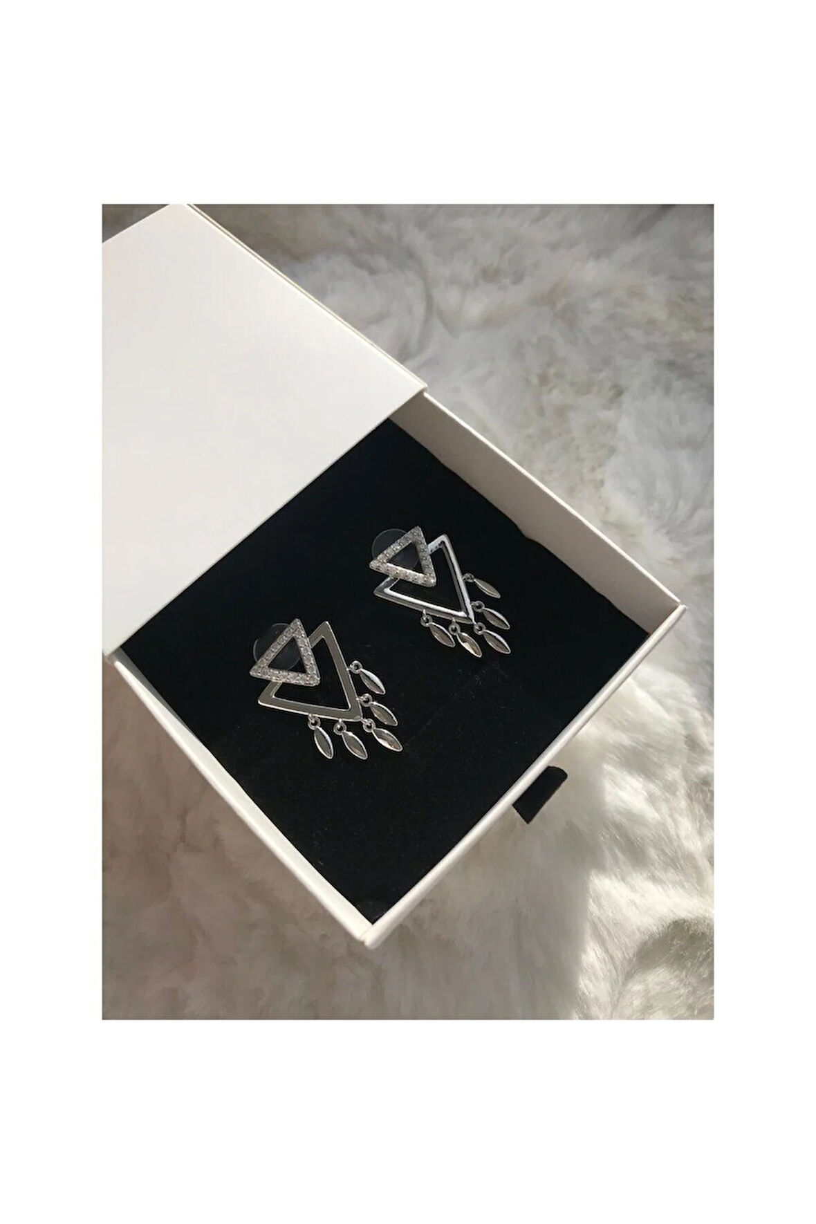 Silver İç İçe Üçgen Küpe