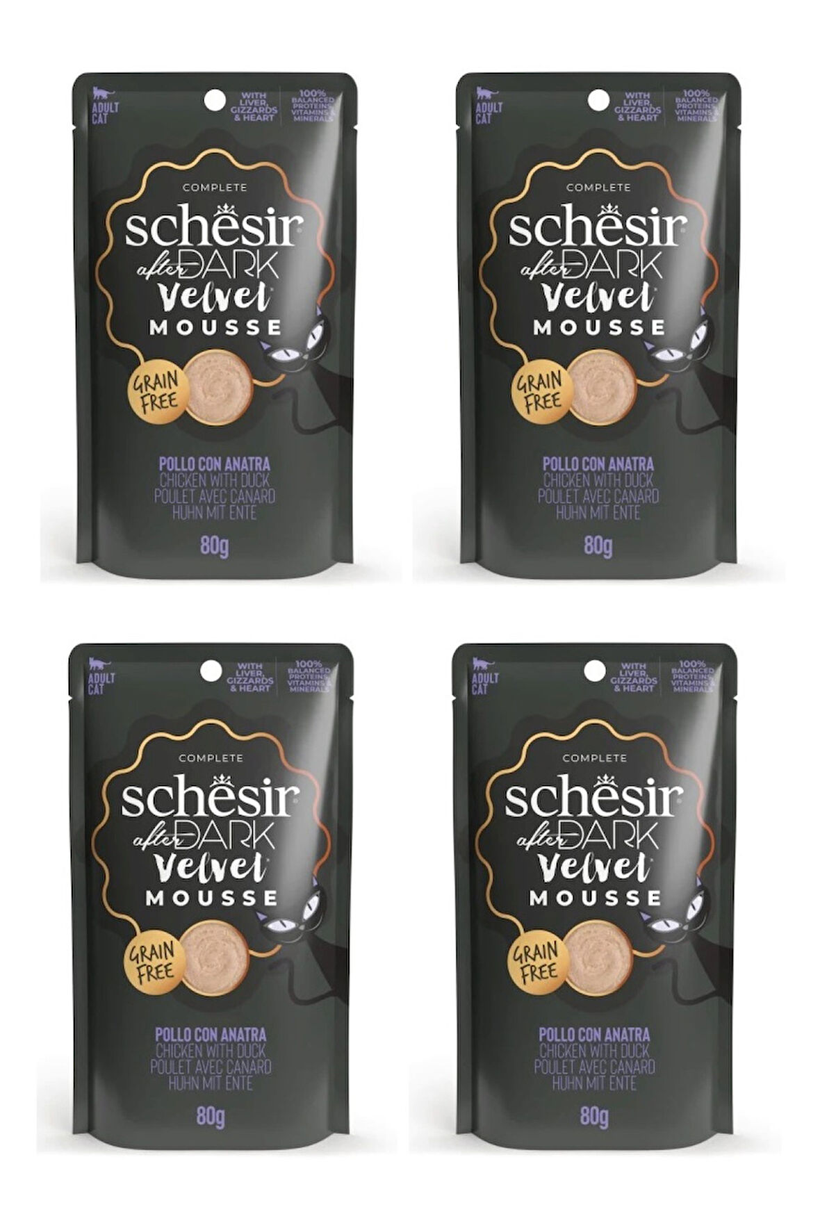 Schesir After Dark Tavuk ve Ördekli Pouch Mousse Kedi Yaş Mama 80 Gr. X 4 Adet