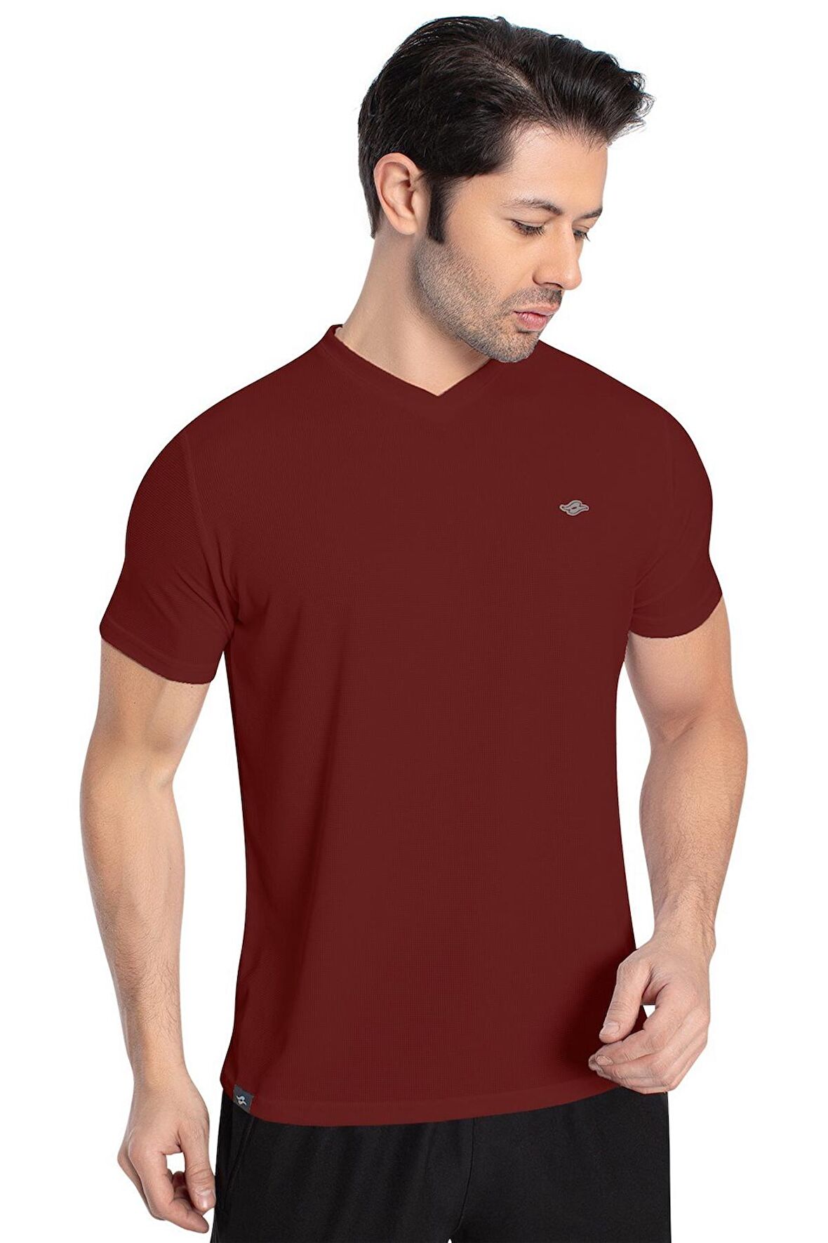 Crozwise V Yaka Erkek Bordo Spor T-shirt - 7136-07