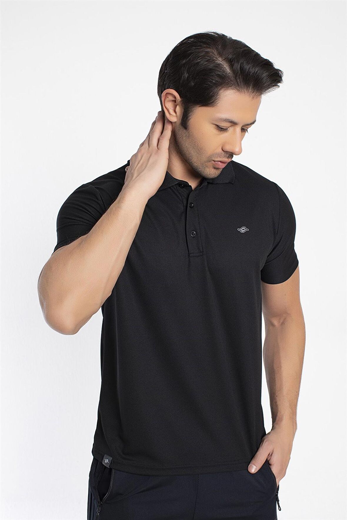 Crozwise Polo Yaka Erkek Siyah Spor T-shirt - 7135-10