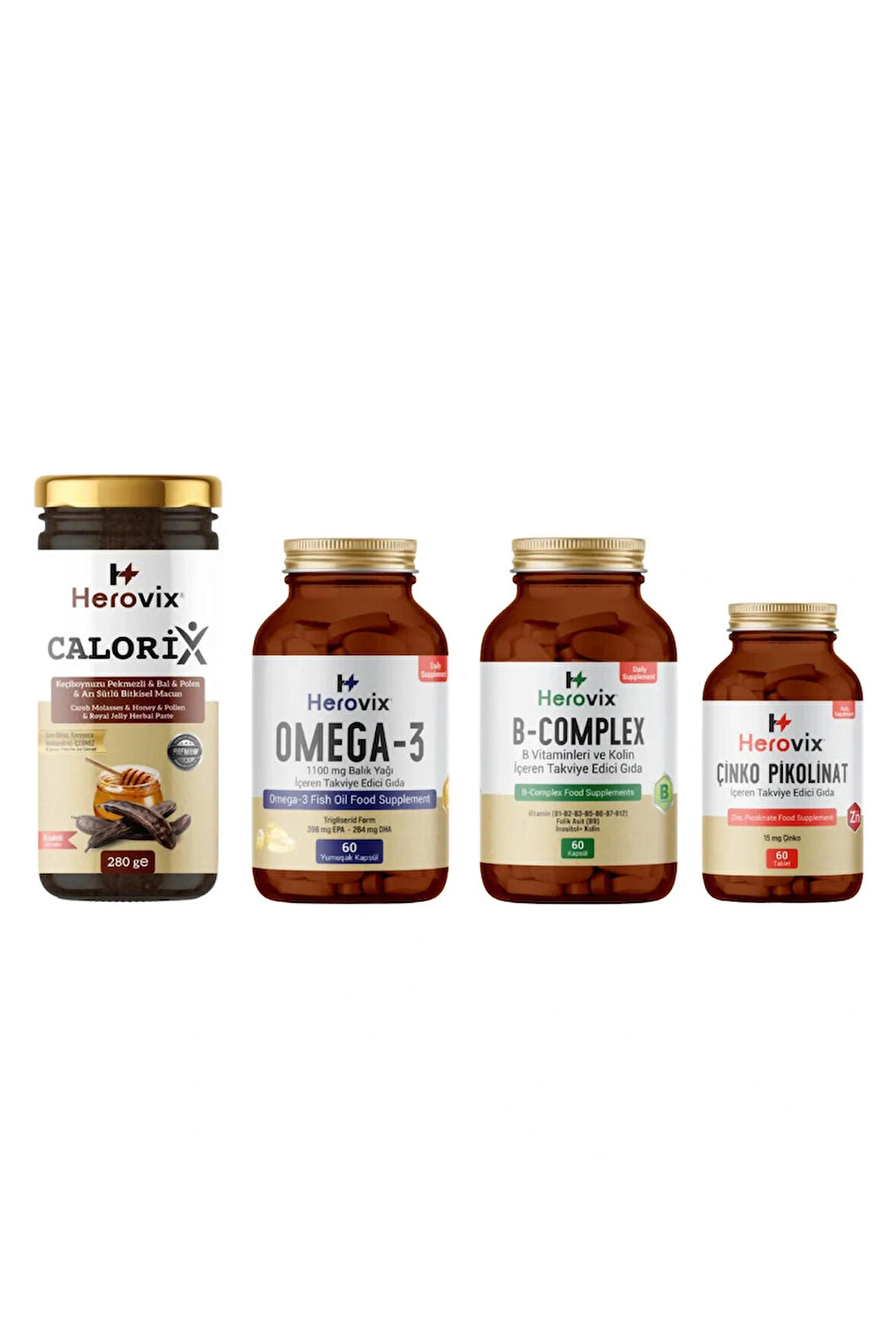 Herovix Herovix Özel Kalori Desteği 4'lü Paket (Omega-3, Çinko Pikolinat, B Complex, Calorix Macun)