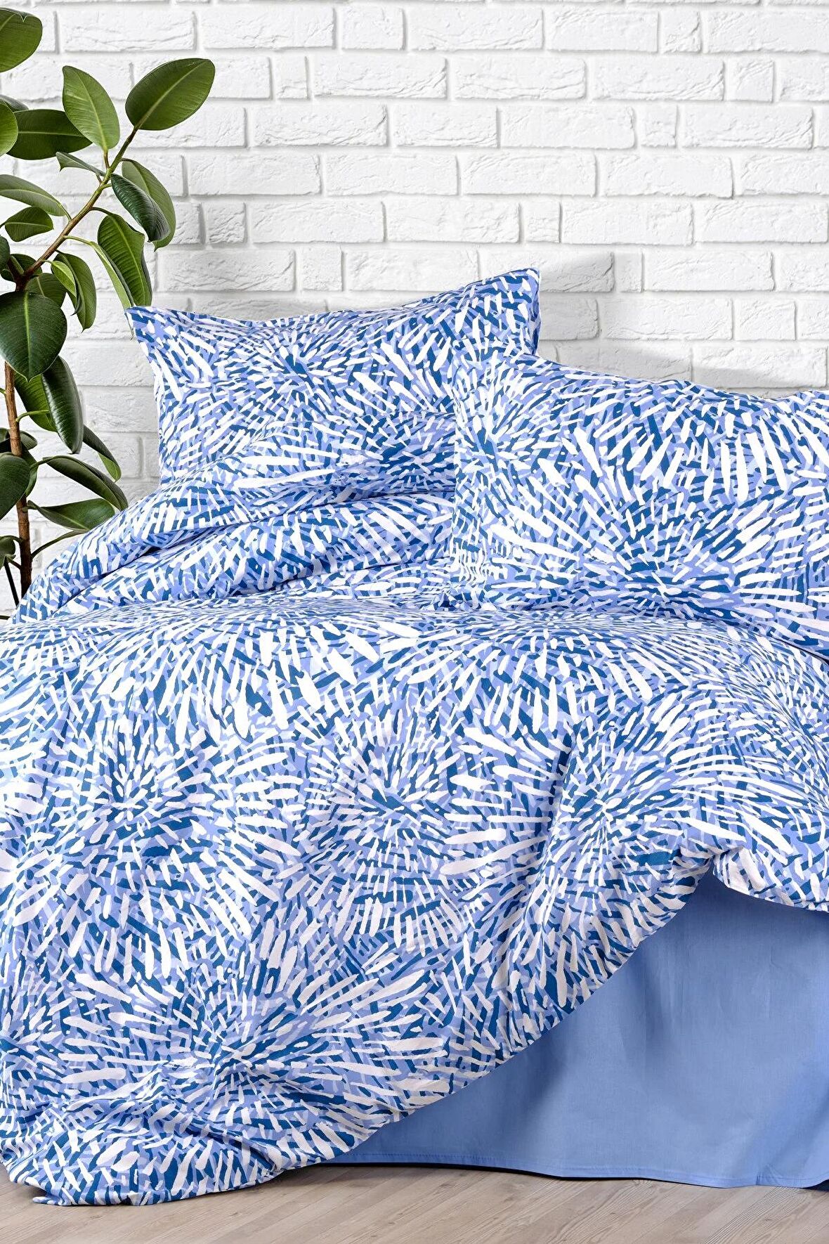 %100 Pamuklu Mavi Çift Kişilik Nevresim Seti 200x220 Cm (ÇARŞAFSIZ)AYT-R3-155-2