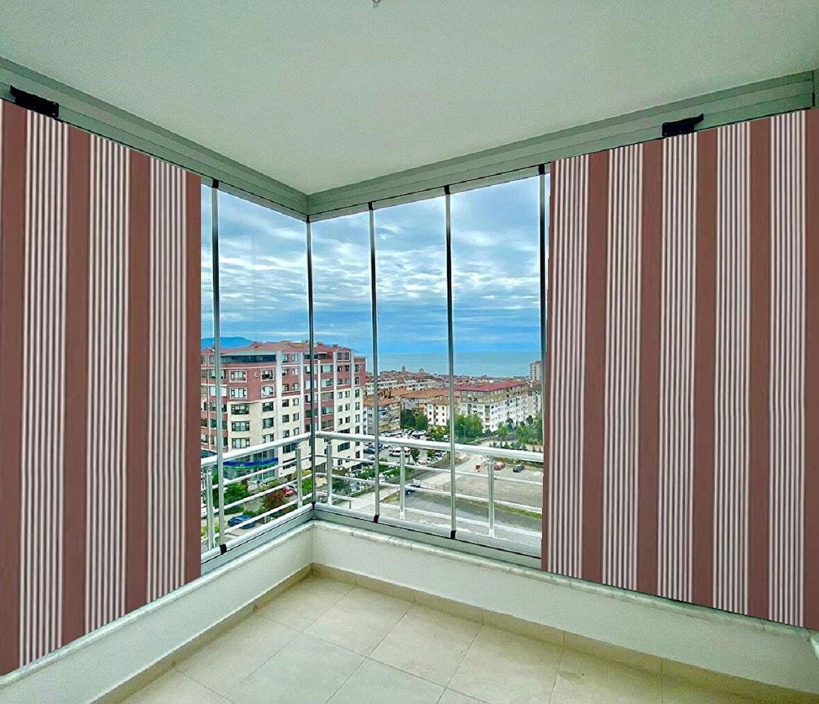 GENCER Home Balkon Perdesi Brandası Ölçü Seçenekli Kahverengi İnce Çizgili
