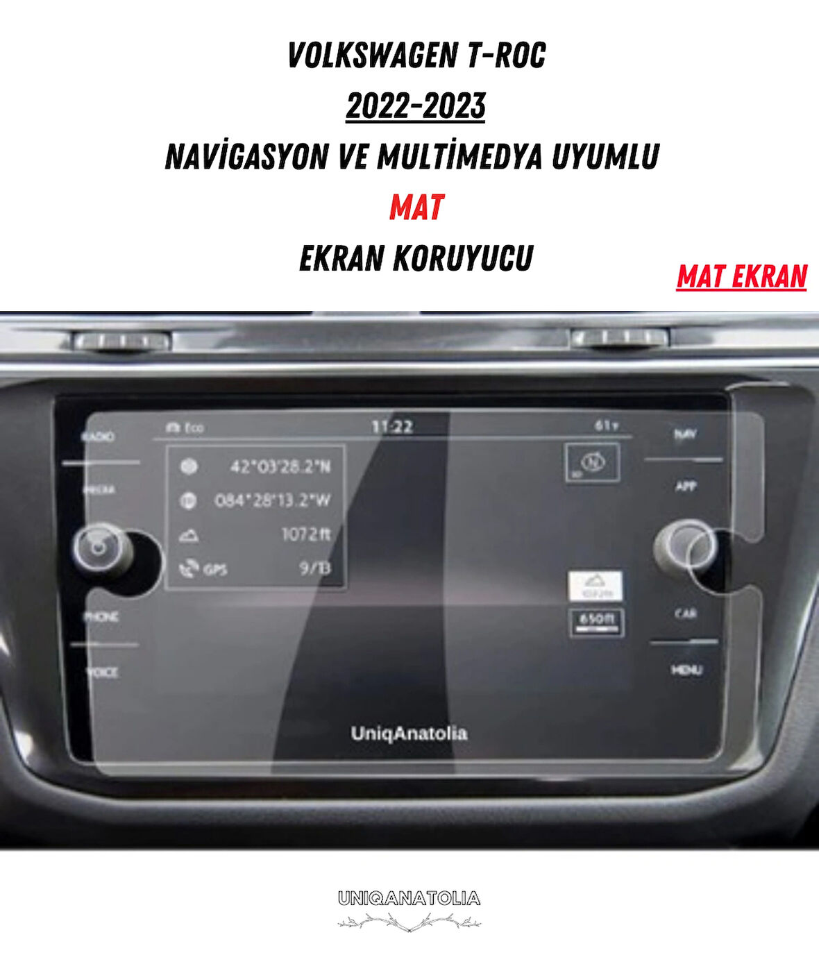 Volkswagen T-Roc 2022-2023 Navigasyon ve Multimedya Uyumlu Mat Ekran koruyucu