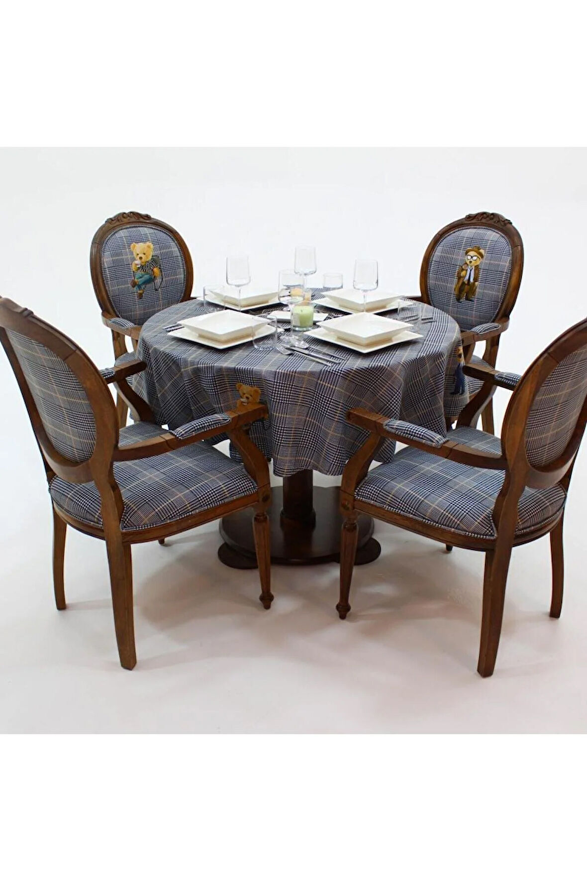 Teddy Yuvarlak Masa Örtüsü -  (İnce Keten Uluslararası Yıkama ve Solmama Sertifikası)