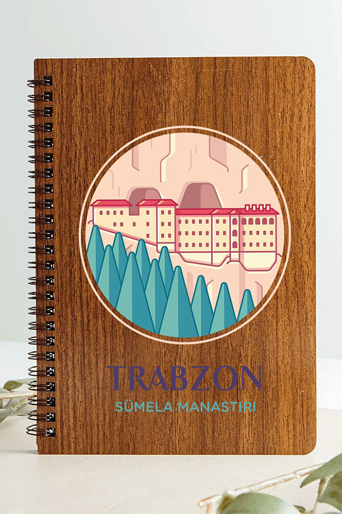 Trabzon Sümela Manastırı Şehir Tasarım Ahşap Kapaklı Defter Kraft Kağıt Özel Tasarım Hed