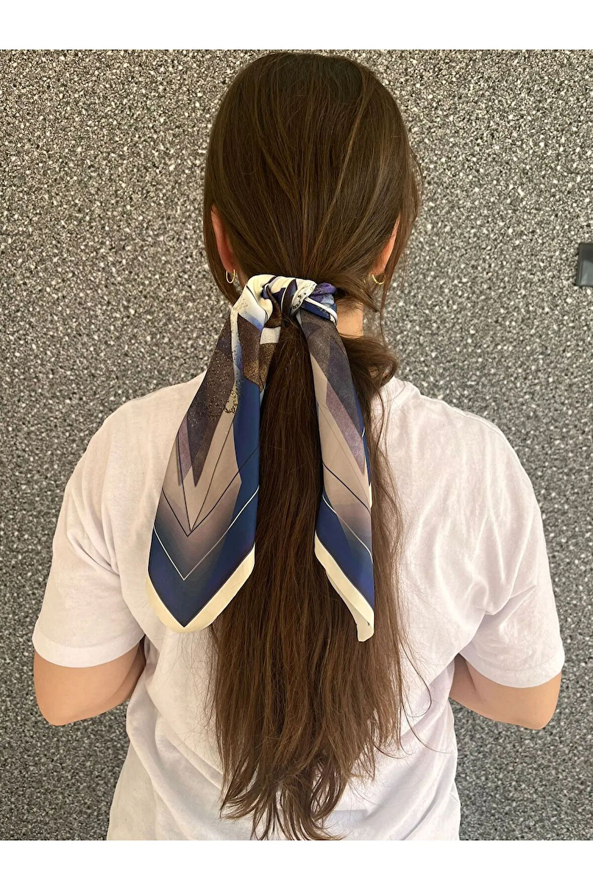 Şifon Saten Fular Desenli Bandana aksesuar