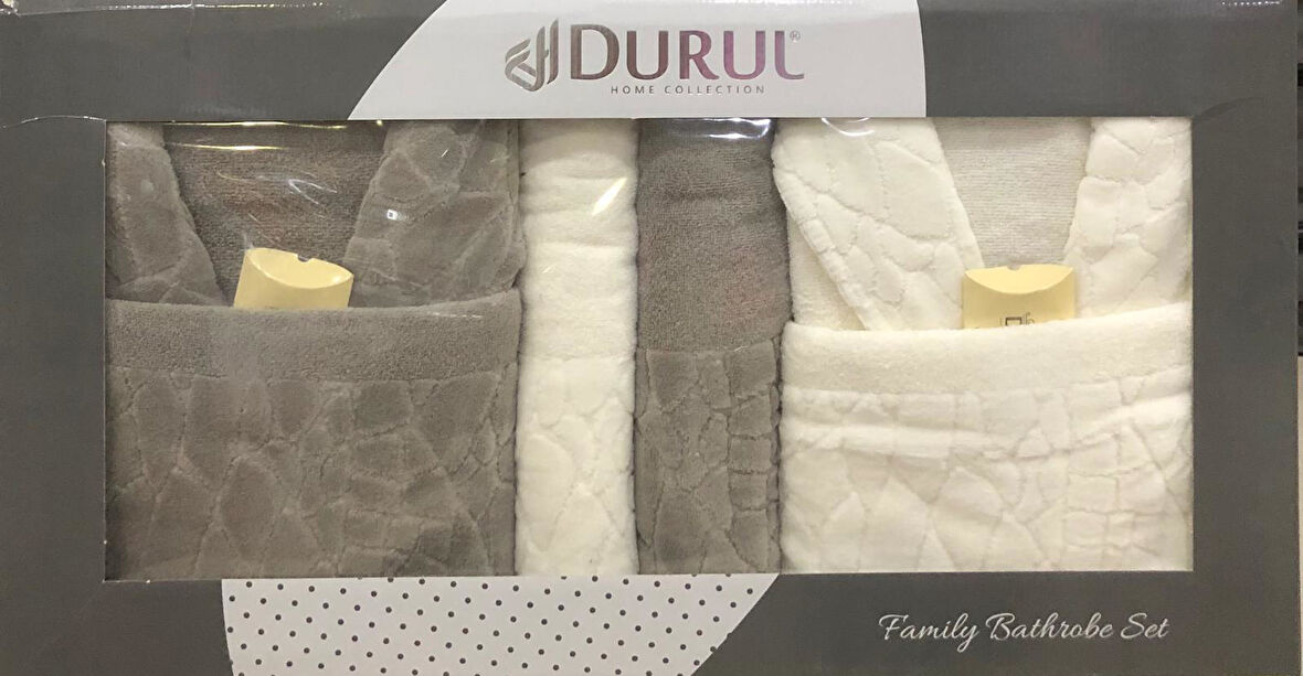 Durul Antik Kısmi Kadife Pamuklu 8 Parça Aile Bornoz Seti
