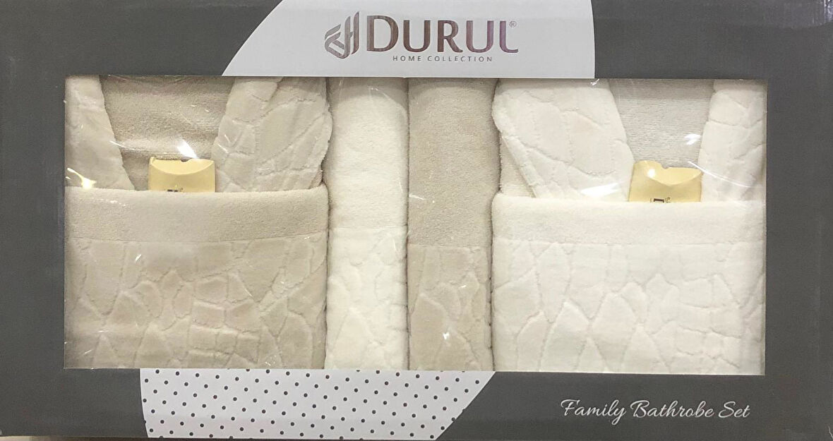 Durul Antik Kısmi Kadife Pamuklu 8 Parça Aile Bornoz Seti