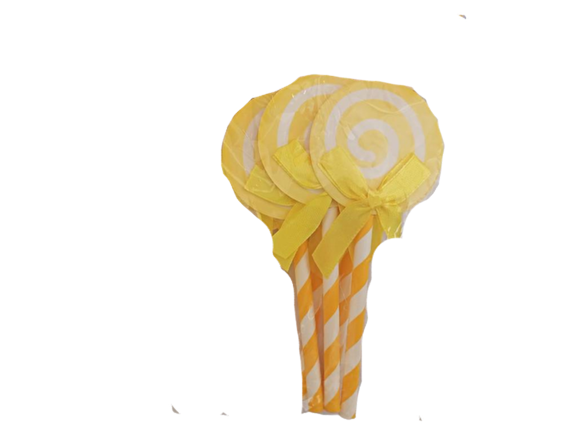 LOLİPOP ŞEKİLLİ PİPET PASTA SÜSÜ SARI 6'LI (13CM)