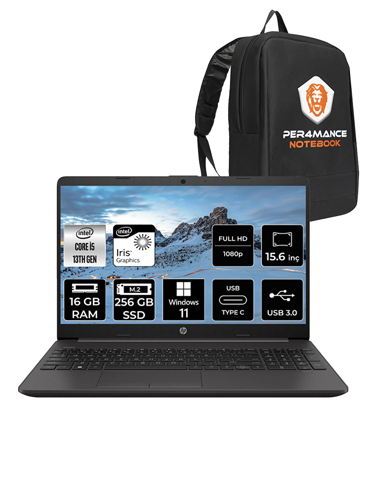 HP 250R G9 i5 1335U 16GB RAM 256GB SSD 15.6'' Full HD W11H Dizüstü Bilgisayar & PER4 ÇANTA 