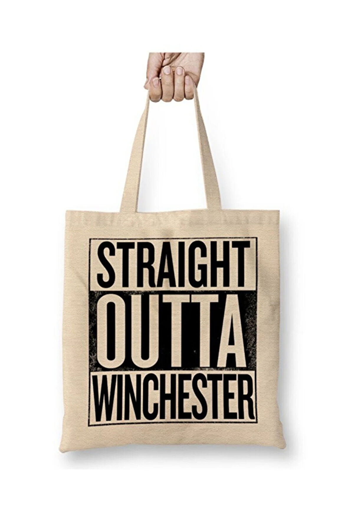 Straight Outta Winchester Supernatural Beyaz Bez Çanta Uzun Saplı Alışveriş Çantası Plaj Çantası