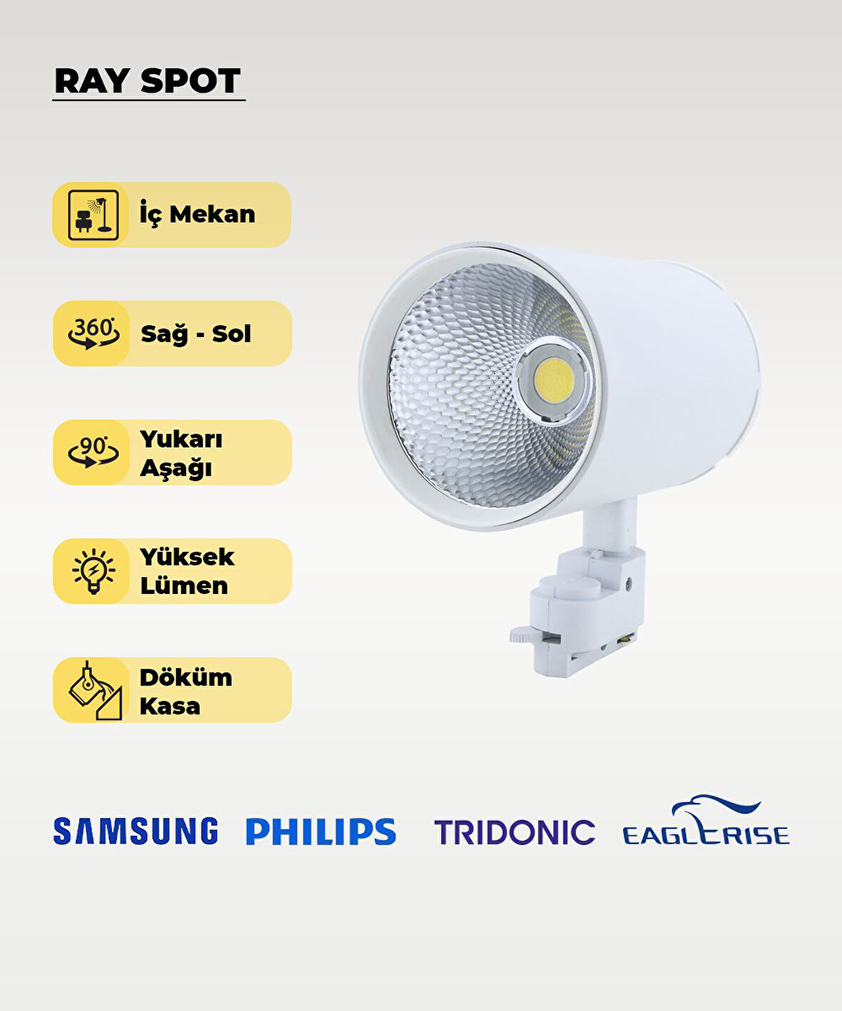 40W Döküm Kasa Beyaz Ray Spot 6500K (Beyaz Işık) - Titreşim Yapmaz