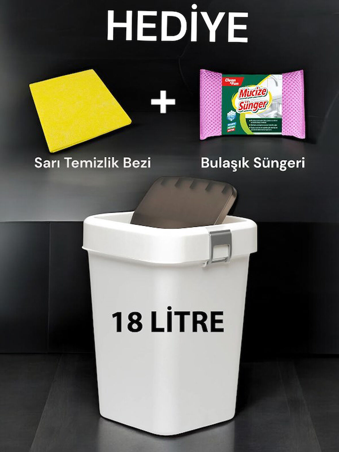 Technow Motek COB-411B 18 Litre Çöp Kutusu Kovası + Temizlik Seti