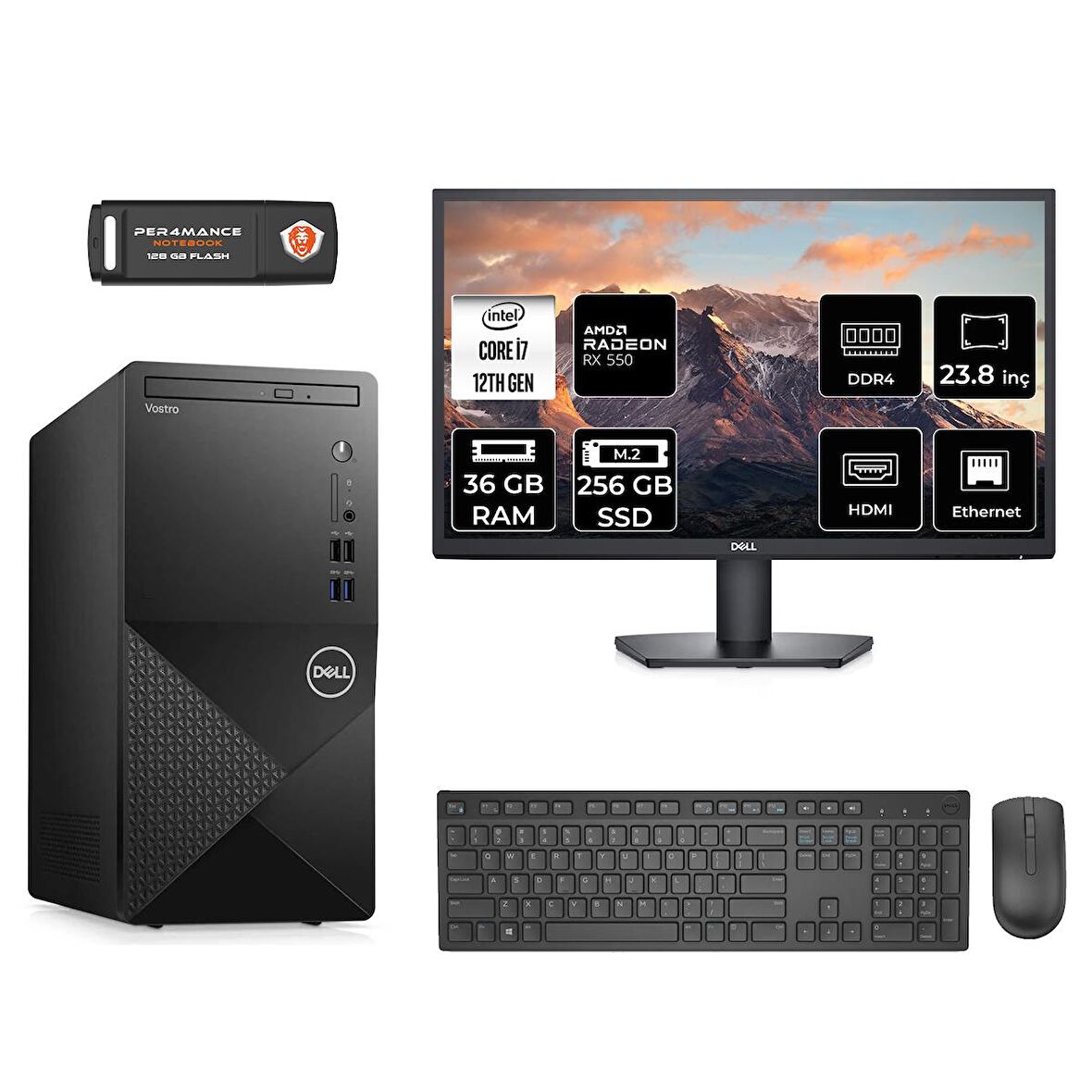 Dell Vostro 3910MT i7 12700 36GB 256GB SSD RX550/4GB FDOS N7598VDT3910 MASAÜSTÜ PC & 23.8" MONİTÖR