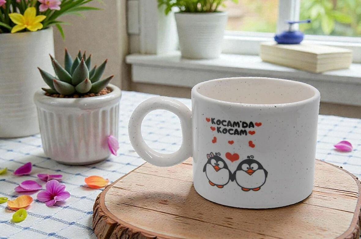 Kocamda Kocam Baskılı Seramik Kupa Bardak 200 ml | Eşe Özel Hediye | Doğum Günü Yıl Dönümü | Yeni Yıl Hediyesi