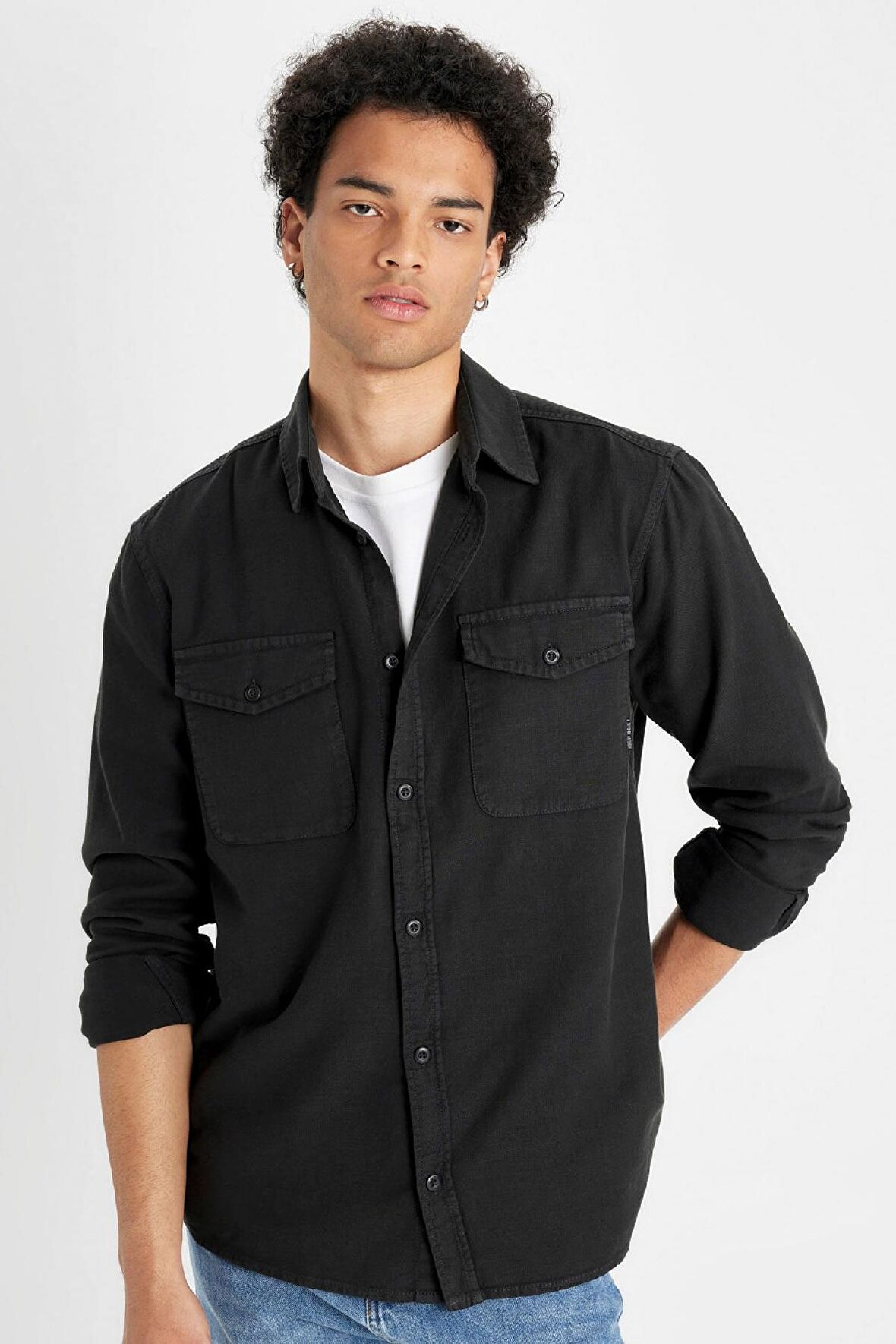 DeFacto Regular Fit Polo Yaka Basic Düz Pamuklu Uzun Kollu Gömlek B2654AX24AUAR221