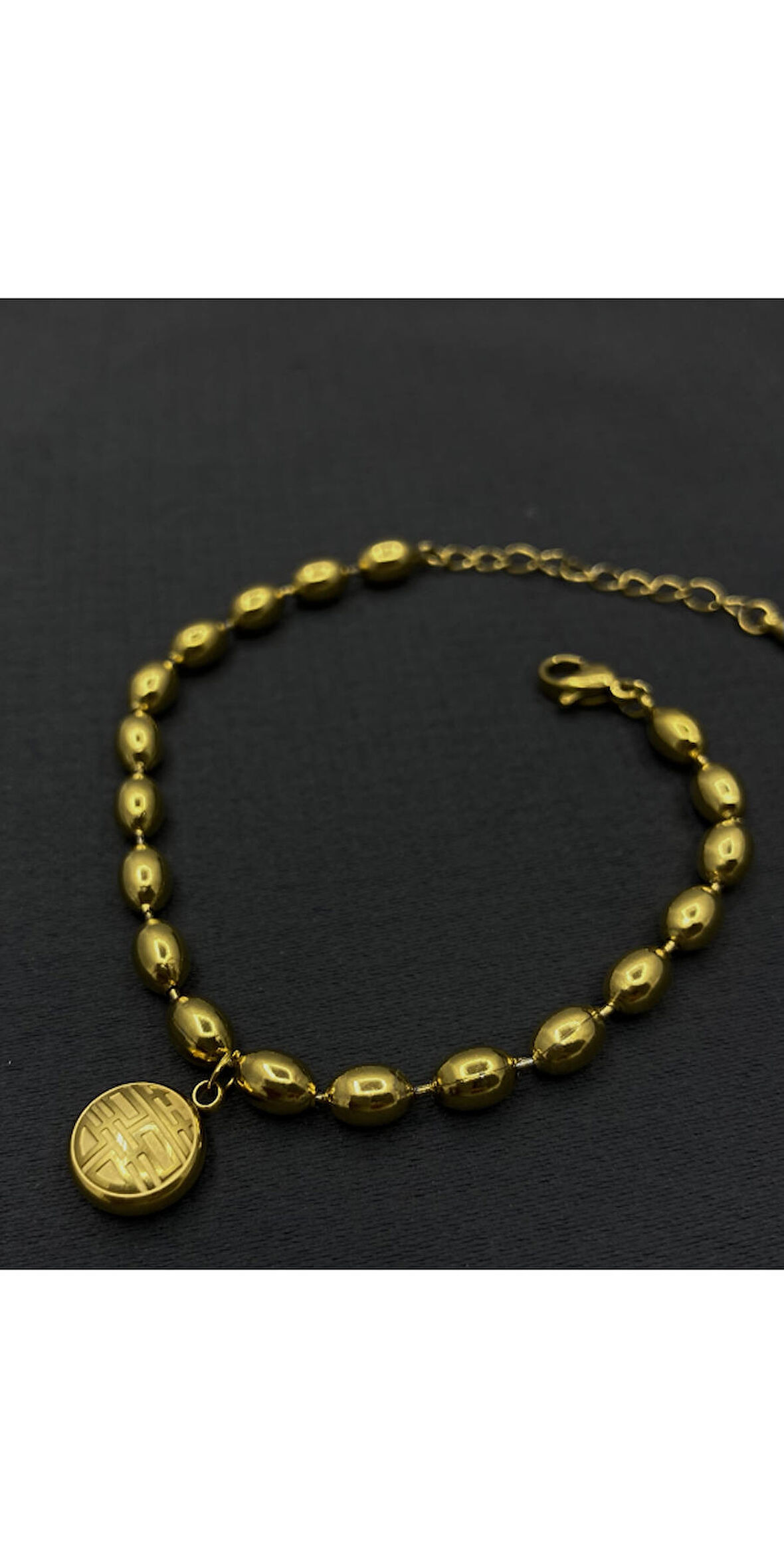 Gold Renk Boncuk Modelli Çelik Bileklik