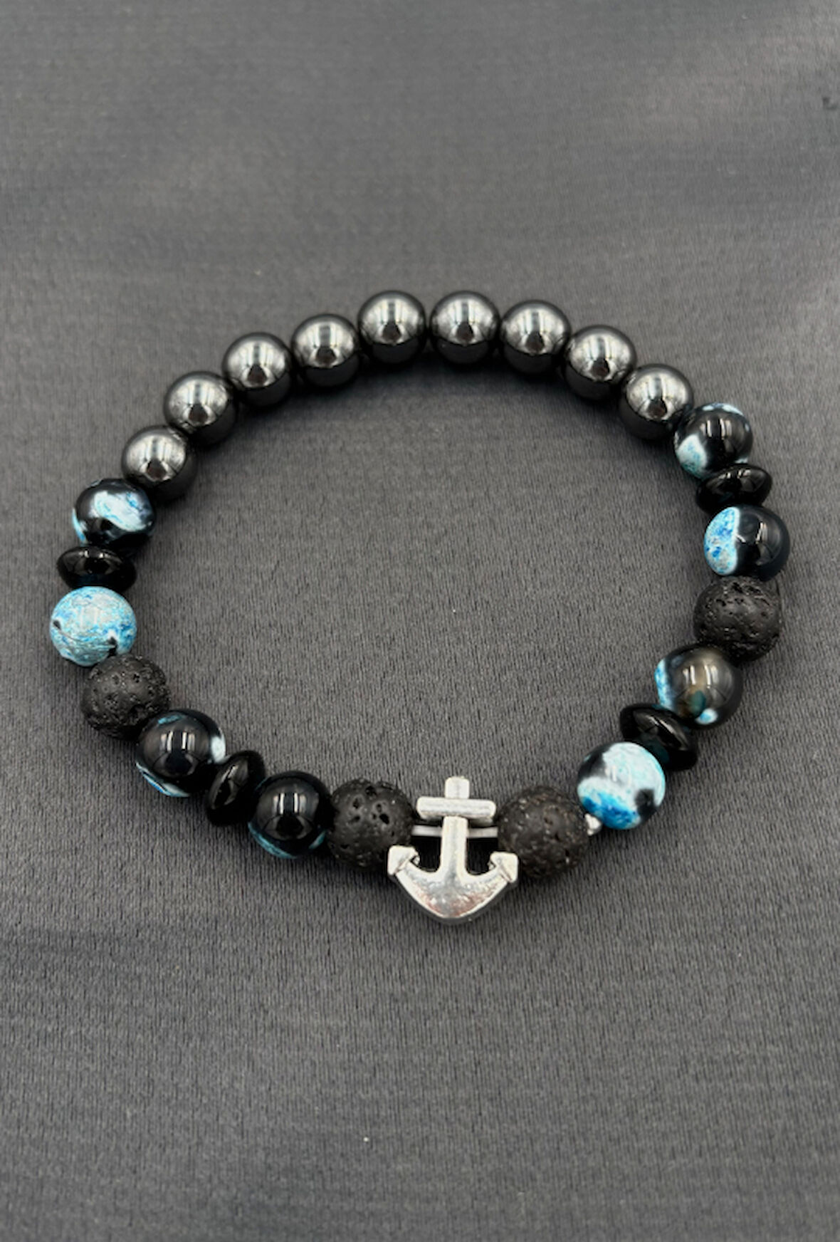 Doğal Taş Deniz Çapası Figürlü Erkek Bileklik