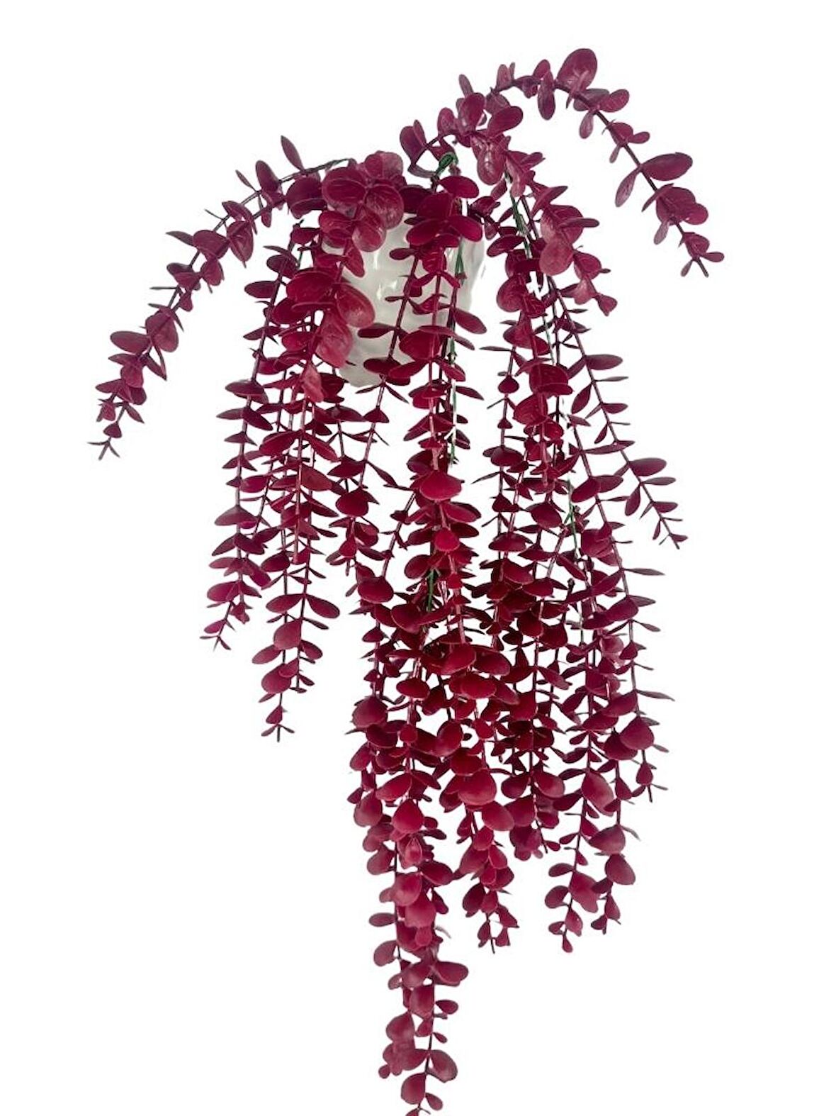 Yapay Çiçek Saksıda Sarkan Şimşir Bordo Okaliptus Yapay Sarmaşık Pastel 60cm