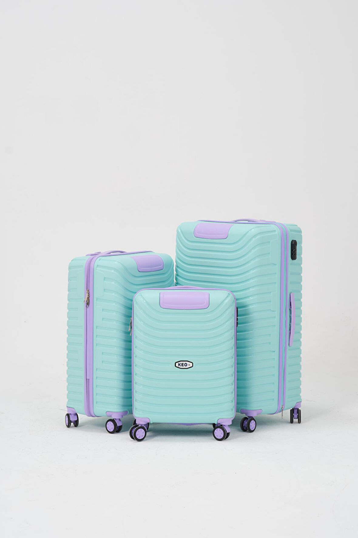 Keo-Plus Turkuaz-Lila 3 lü Set Silikon Kırılmaz PP Valiz