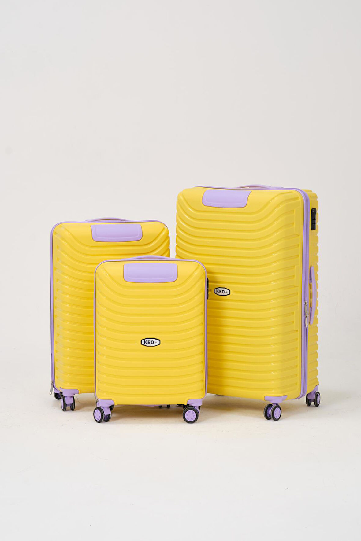 Keo-Plus Sarı-Lila 3 lü Set Silikon Kırılmaz PP Valiz