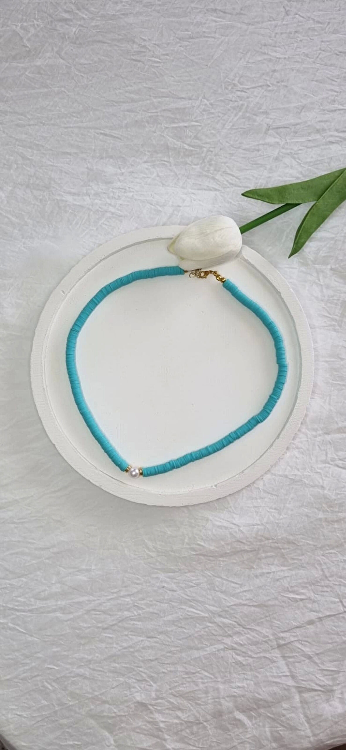 El Yapımı Turkuaz Yeşili Boncuk Kolye